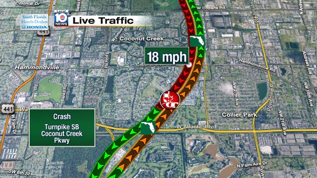 Crash on Turnpike SB at Coconut Creek Pkwy #traffic https://t.co/4G5TIv9kZZ