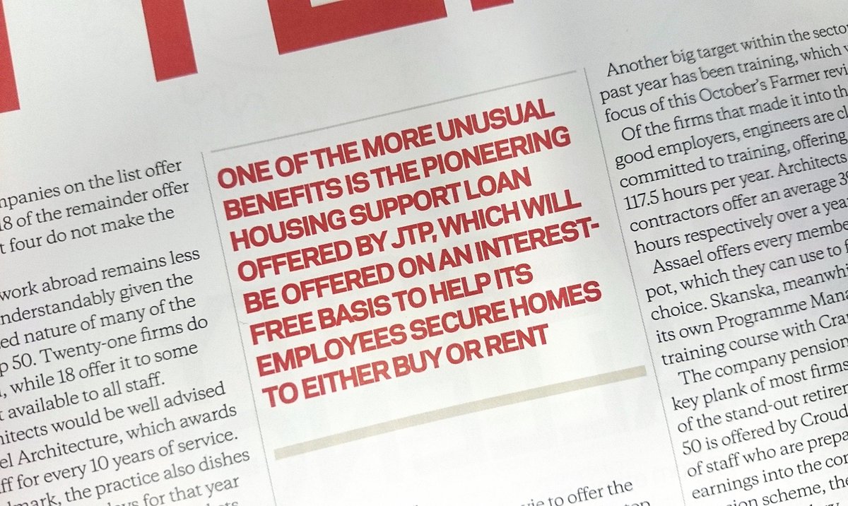 jtp_placemaking's tweet image. Great to have our #innovative benefits recognised in the @BuildingNews #GoodEmployerGuide, including our pioneering #housingsupport loan.