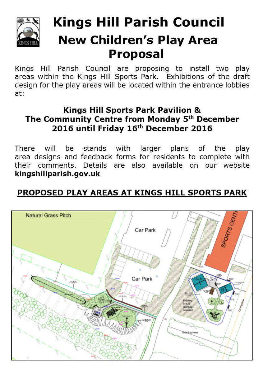 KingsHillPC's tweet photo. New Children's Play Area Proposal Exhibition from Mon 5th Dec until Fri 16th Dec @KingsHillChat @kingshillmums @KingsHillSP @Kings_HillCC https://t.co/TbMwAuAWHF