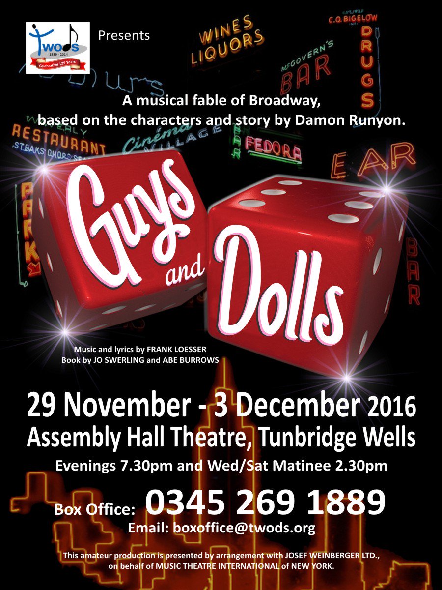 TWODSmusicals's tweet photo. Opening night tonight!A few tickets remaining for each performance,don't miss out!  @My_T_Wells @KentTheatreHub #twodsguysanddolls https://t.co/zBvUnNTLBX