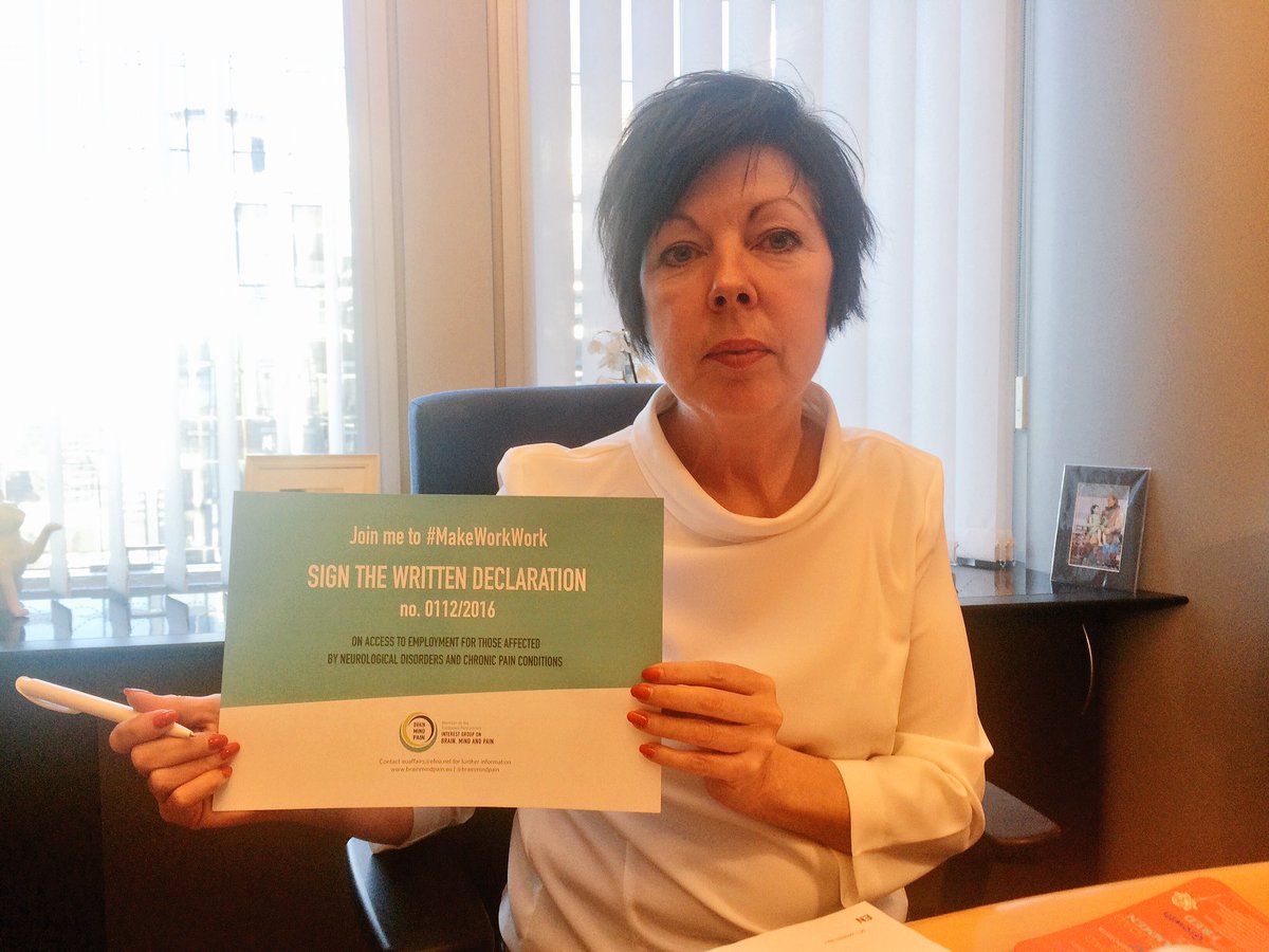 TheresaEurope's tweet photo. Pleased to sign the Written Declaration on access to employment for those affected by neurological disorders &amp; chronic pain #MakeWorkWork https://t.co/RokVugiQO0