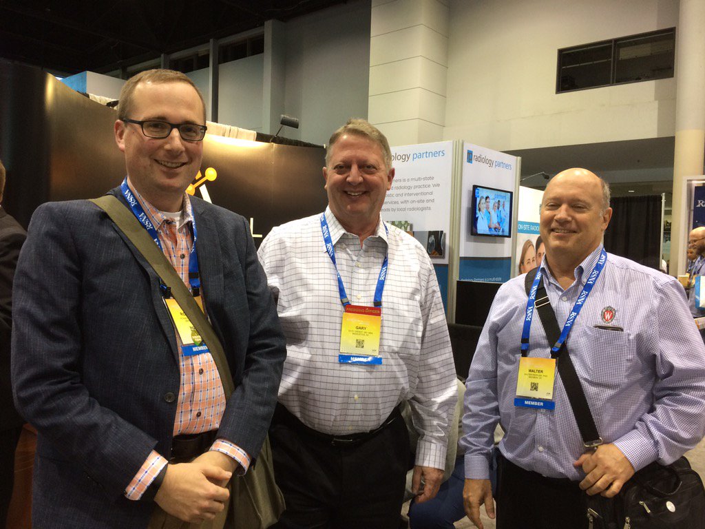 UWiscRadiology's tweet photo. Richard Bruce, Gary Wendt, and Wally Peppler spending some quality time with @Analyticalinfo at #rsna2016 https://t.co/I4KntqzJjN
