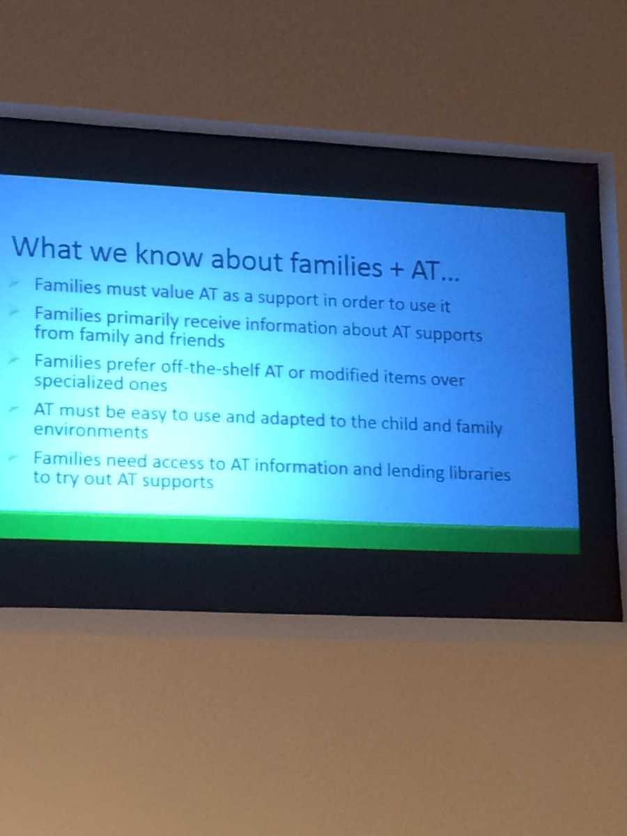 JudithSchoonov1's tweet photo. "Consider widely"when thinking about assistive technology. Families have to value it. It can be stigmatizing-Sue Mistrett #ECtech16 https://t.co/hRjfPJd3nv