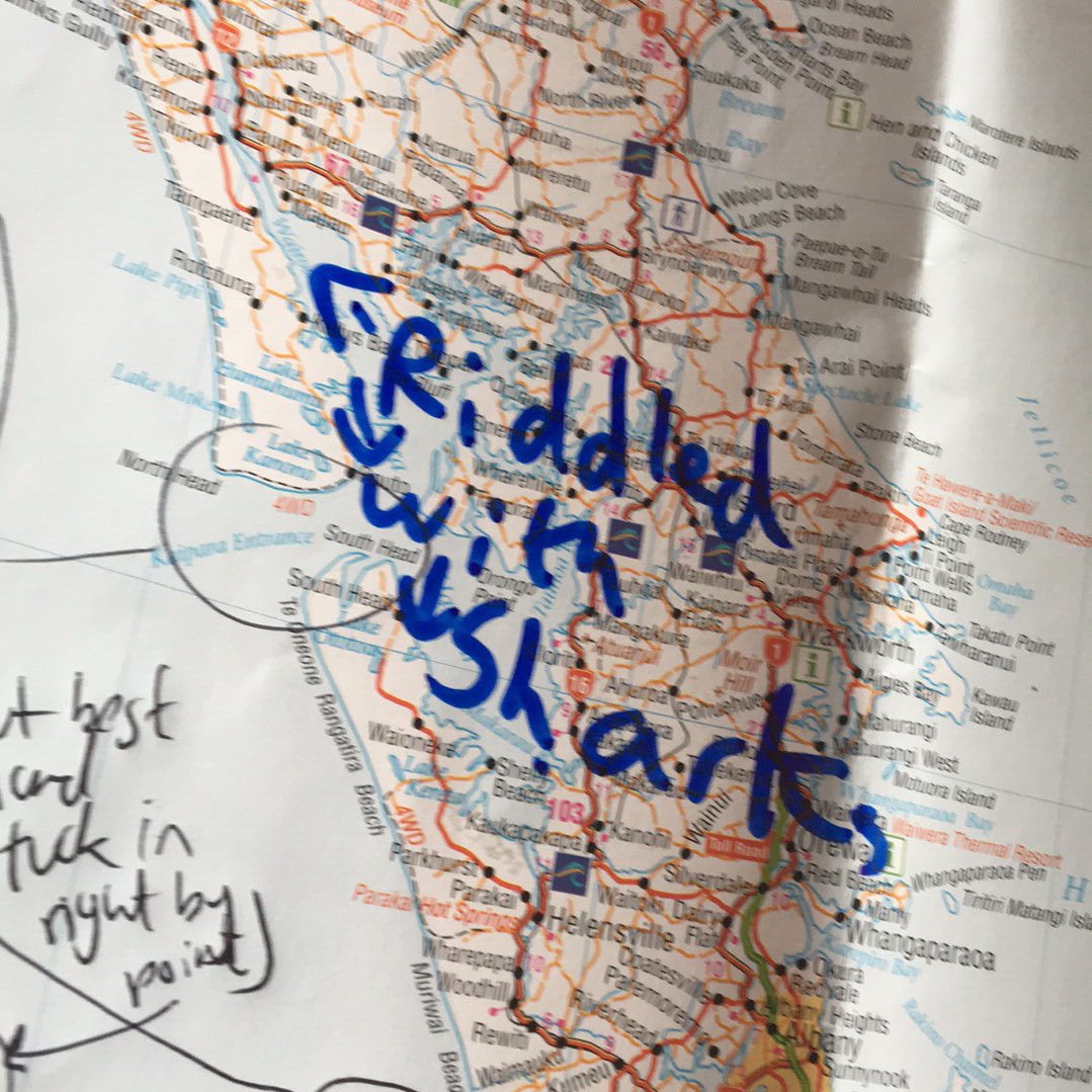 intotheseanz's tweet photo. New information from Pete about kaipura harbour. Add it on the map! #Sharks #SeaKayak heading off at around 2 NZ time https://t.co/nqX5BHU3Zb