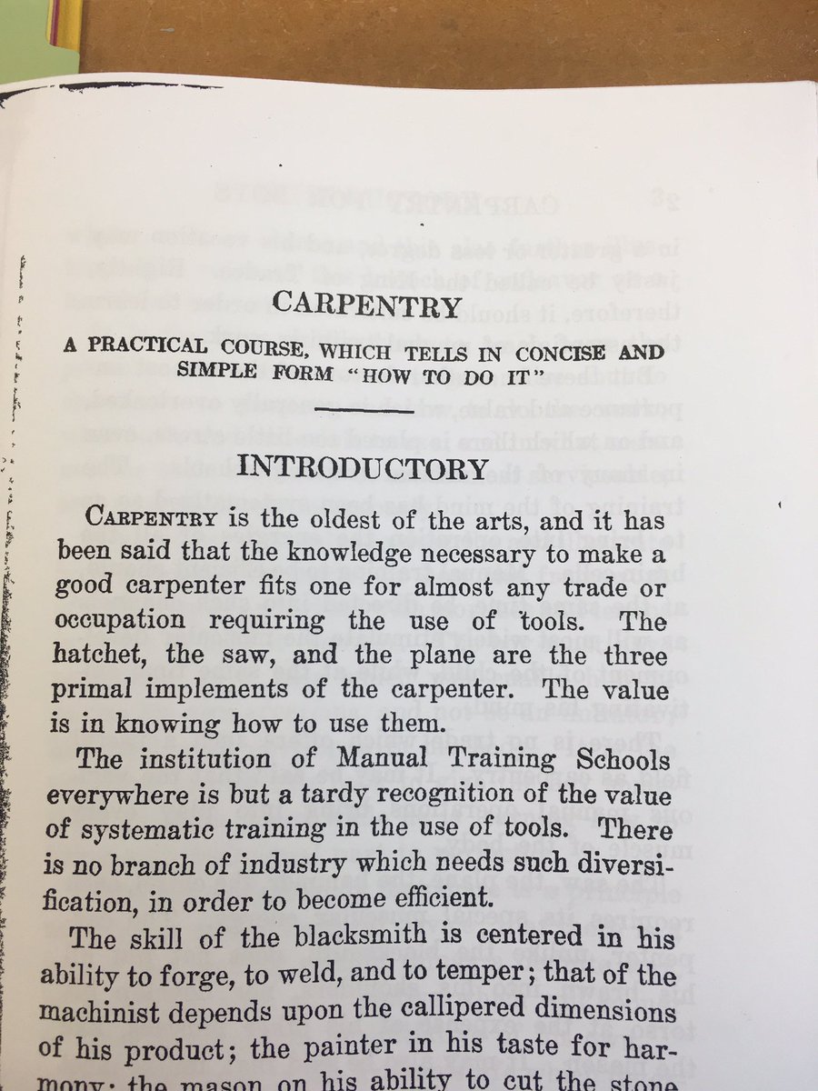 constructionERC's tweet photo. Great showing #Level1JoinersERC #Carpentry book for boys first published 1914 with the awesome carpenter and architect chapter introduction https://t.co/NGH2bsaEvS