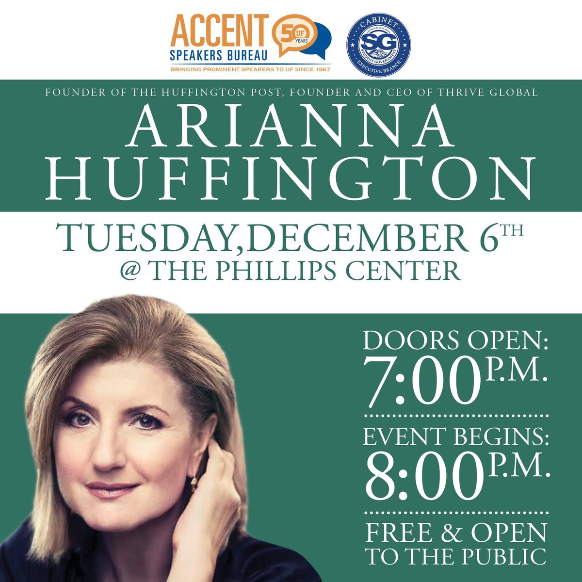 Don't let finals get you down! Come out to our last event and see <a href="/ariannahuff/">Arianna Huffington</a> on Tuesday, December 6th at the Phillips Center at 8 p.m!