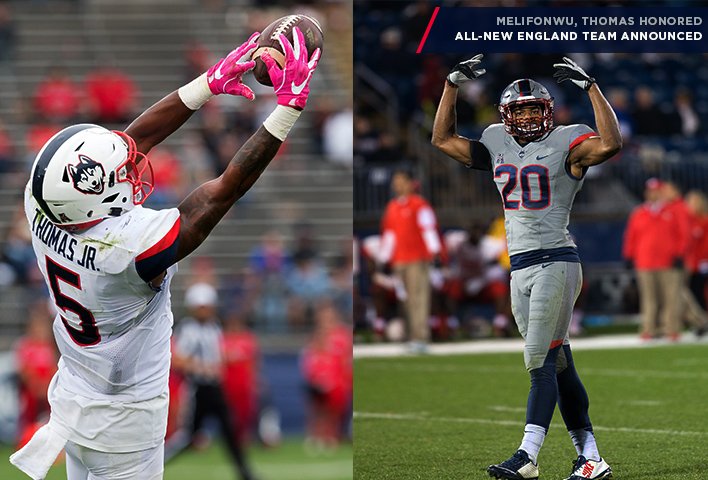 UConnFootball's tweet photo. All-New England honors for @NoelThomas05 and Obi Melifonwu https://t.co/EPmcqMn3i9 #UConnNation https://t.co/nUCxPkad6K