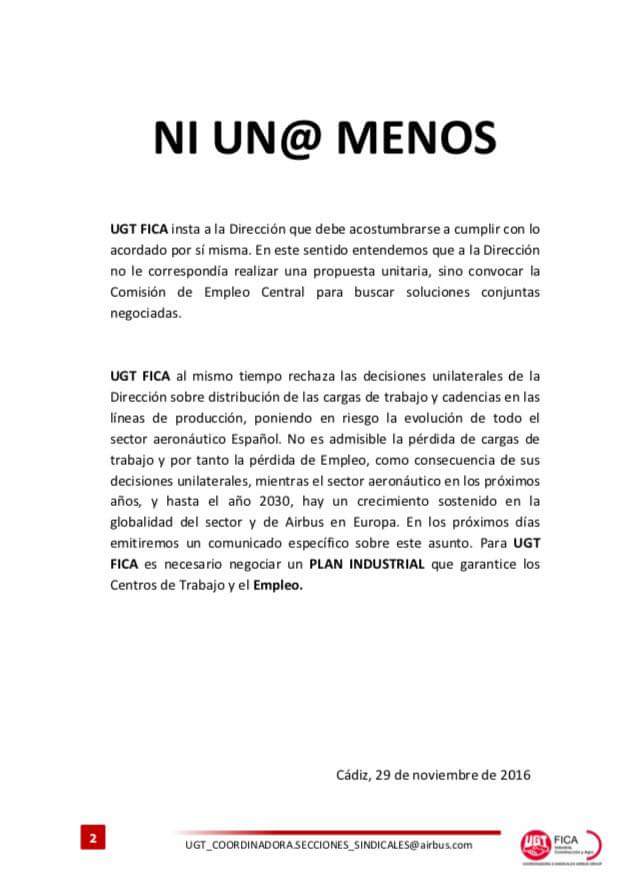 Ugtaireairbus's tweet photo. UGT rechaza la propuesta de la dirección de @Airbus sobre empleo. @UGT_Comunica @UGT_FICA 
NI UN@ MENOS. https://t.co/JYZxtCpzro