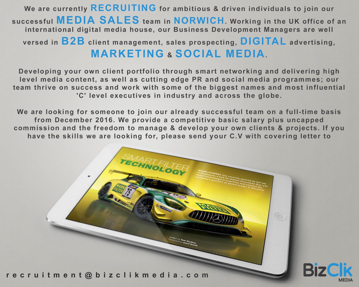 BizClik Media is currently recruiting for Media Sales positions in our Norwich office, have a read &amp; RT please - reed.co.uk/jobs/sales-and…
