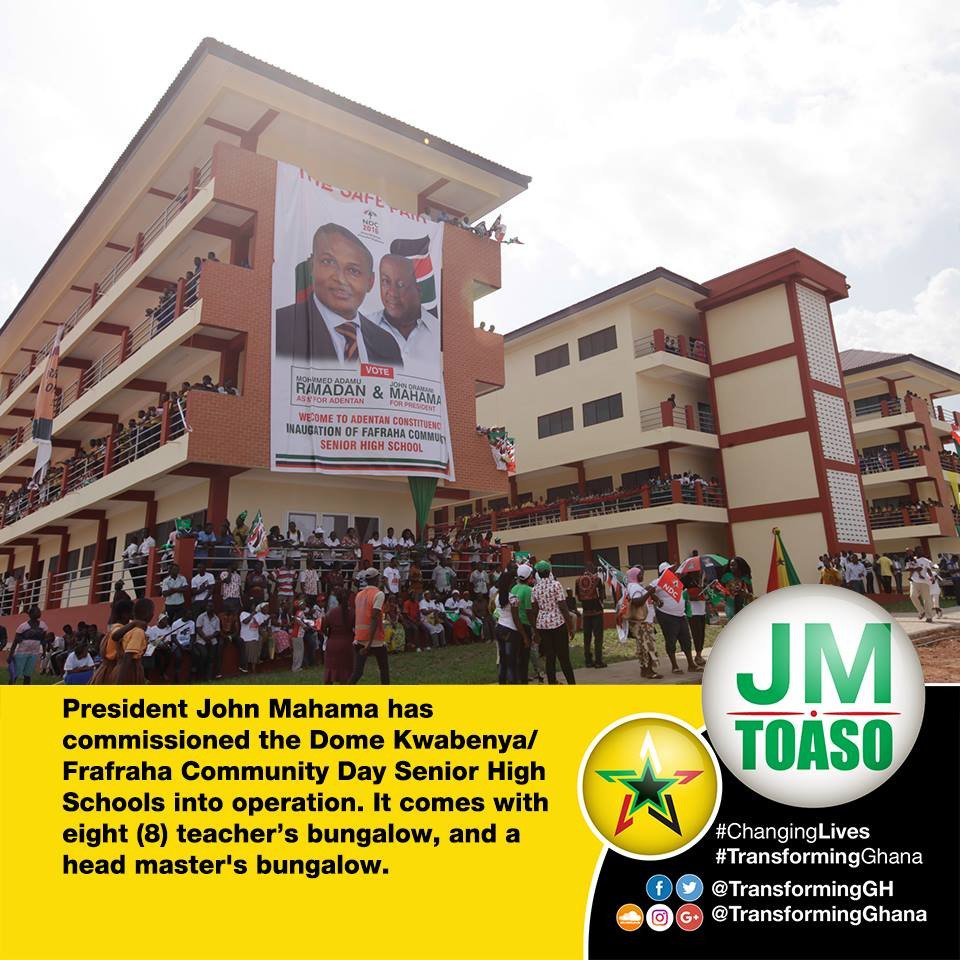 TransformingGh's tweet photo. @JDMahama has inaugurated the Dome Kwabenya/Frafraha Community Day SHS into operation.#TransformingGhana #ChangingLives #TGFlashBack https://t.co/pdMp4JmYnm