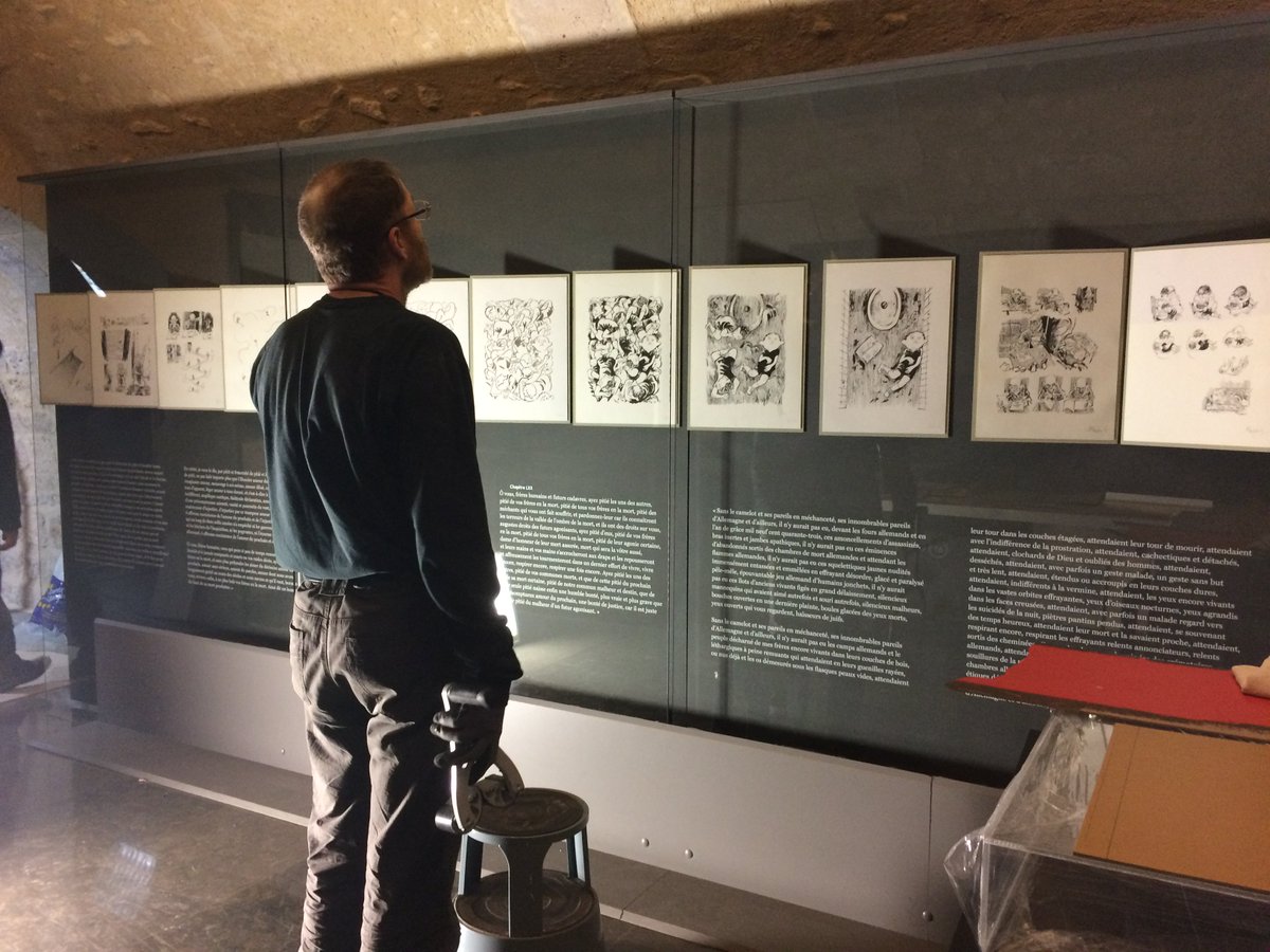 mahjparis's tweet photo. Le montage de l'exposition "Ô vous, frères humains. Luz dessine Albert Cohen" a commencé! #expoLuz @Futuropolis https://t.co/OdOGDckXwR https://t.co/x12UdfnRCJ