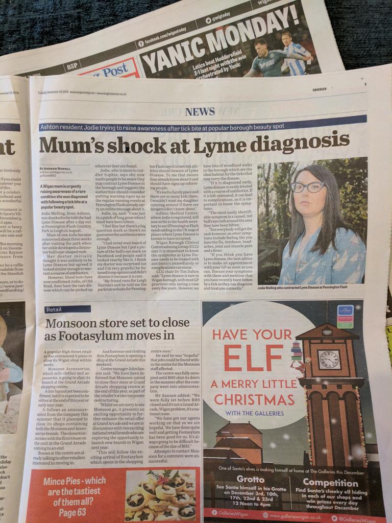 friesb4guys87's tweet photo. I'm in today's Wigan Observer helping to raise awareness about Lyme Disease in the borough. #wigan #lymedisease @UKLyme https://t.co/2msPQoGviz