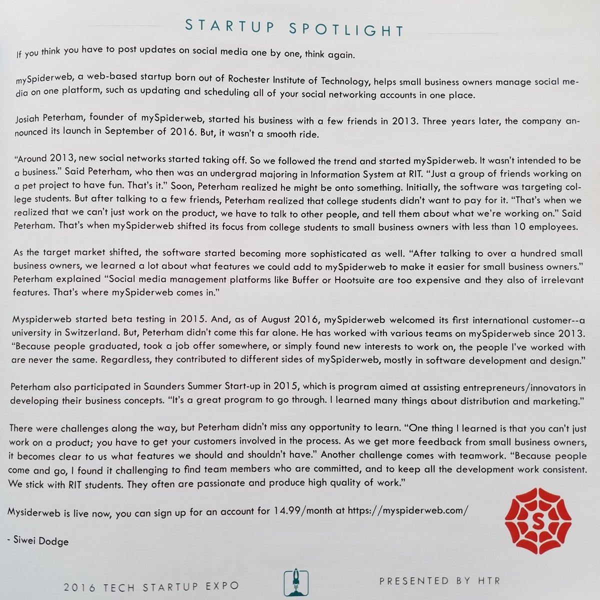 We were the Startup Spotlight for this year's Rochester Tech Startup Expo!
<a href="/techstartupexpo/">Tech Startup Expo</a> <a href="/HighTechRoch/">High Tech Rochester</a> 

techstartupexpo.com