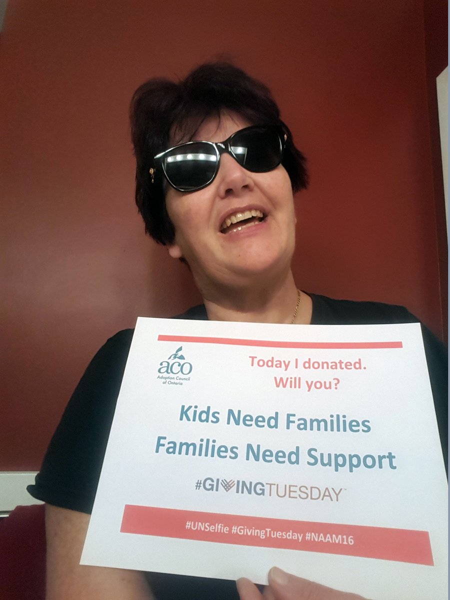 ontarioadopts's tweet photo. Sylvia, PACT Parent Liason donated today for #Givingtuesday - will you? (We're not sure about the sunglasses either...) #UNselfie #NAAM2016 https://t.co/LEv1L3CmvN