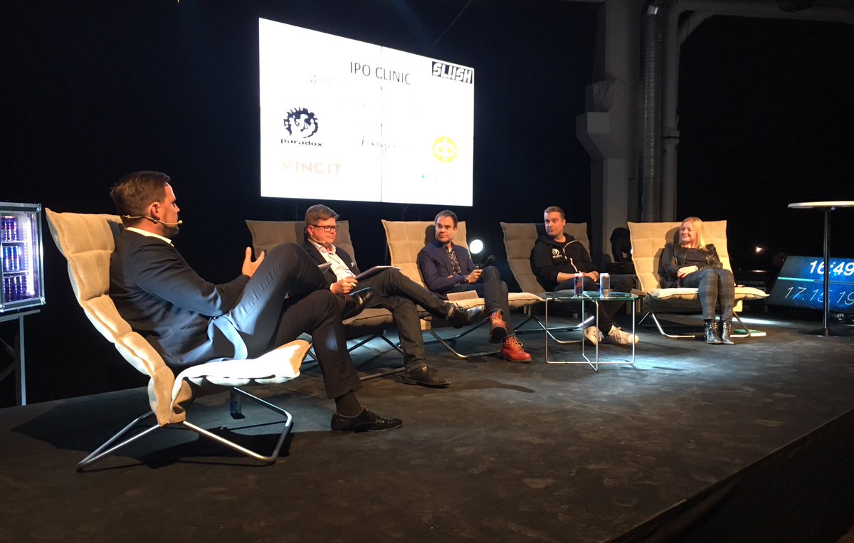 NasdaqHelsinki's tweet photo. IPO Clinic by @KrogerusFinland @OP_Ryhma and Nasdaq featuring @PdxInteractive and @VincitOy right now at Slush Founders' day #slush16 https://t.co/eeTDE3Zxix
