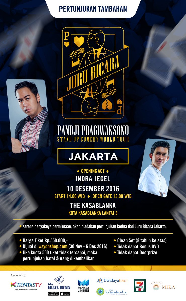 pandji's tweet photo. 1.5 jam lagi tiket #ShowTambahanJuruBicaraJKT dibuka. Udah tau kan cara belanja di @WSYDNshop ? https://t.co/wwnfEkvi5w
