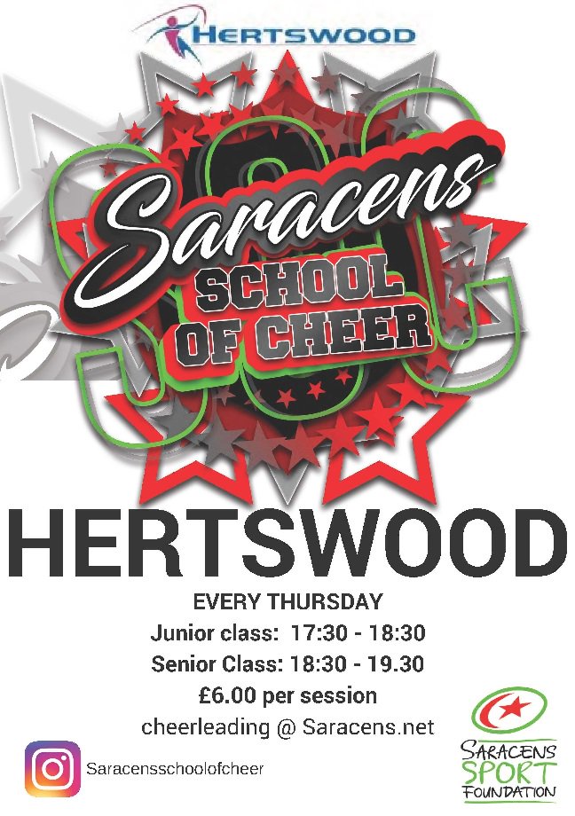 sportinherts's tweet photo. Cheerleading Sessions! THIS THURSDAY. Jnr class: 5:30 - 6:30pm, Snr Class: 6:30 - 7.30pm. £6 per session. email: cheerleading@Saracens.net https://t.co/4mG6u7Wl1j