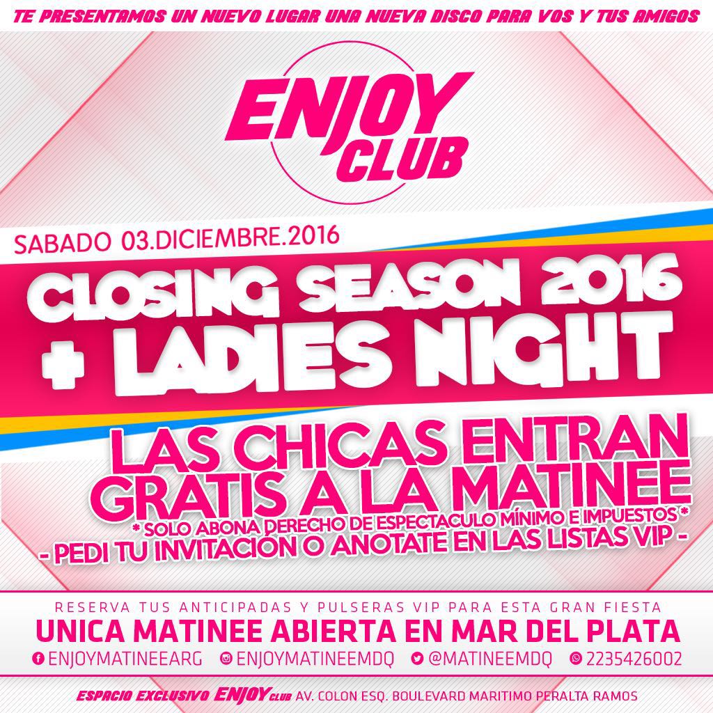 CamiGaroozzo's tweet photo. #SAB03 @ENJOYMATINEE TE INVITA A CONOCER UN NUEVO LUGAR 🌟🌟ENJOY CLUB🌟🌟 NO TE PODES PERDER LA MEGAGIESTA QUE TENEMOS PREPARADA💣 https://t.co/zmwqqvpbCW