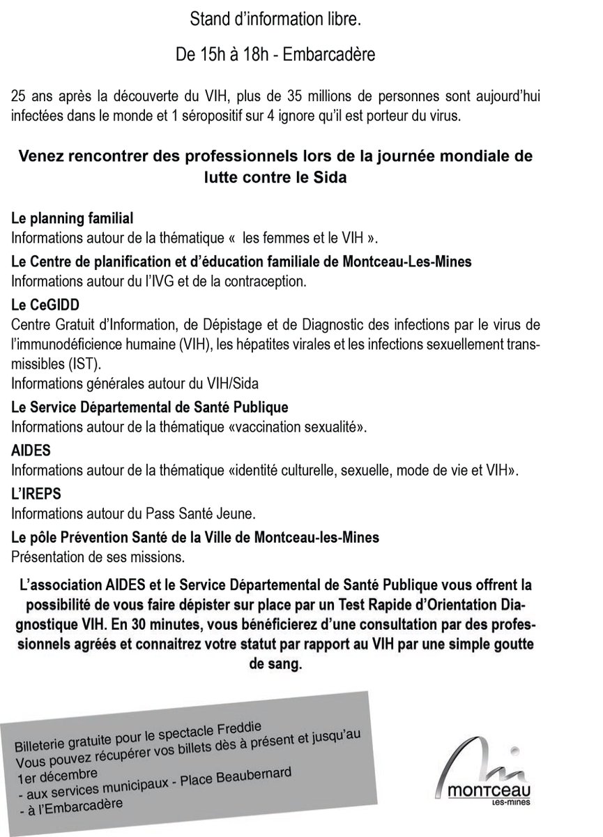 La Ville se mobilise pour informer sur les risques du Sida pour la journée mondiale de lutte ce 1er décembre montceaulesmines.fr/les-actus