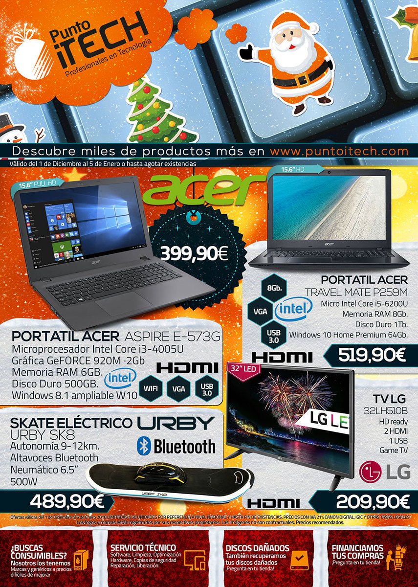 PuntoITech's tweet photo. Ya están disponibles en las tiendas de informática Punto Itech nuestras ofertas de Navidad, https://t.co/9Ez767zMl9 https://t.co/3ExfymFdiS