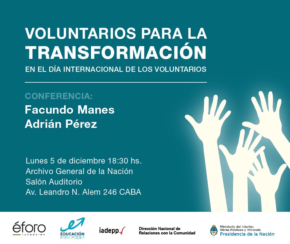 EducacionpPoder's tweet photo. El 5 de diciembre celebramos el Día Internacional del Voluntario junto a Facundo Manes y Adrián Perez. Sumate! => https://t.co/mcUA2M4FAd https://t.co/50BSwBQqYU