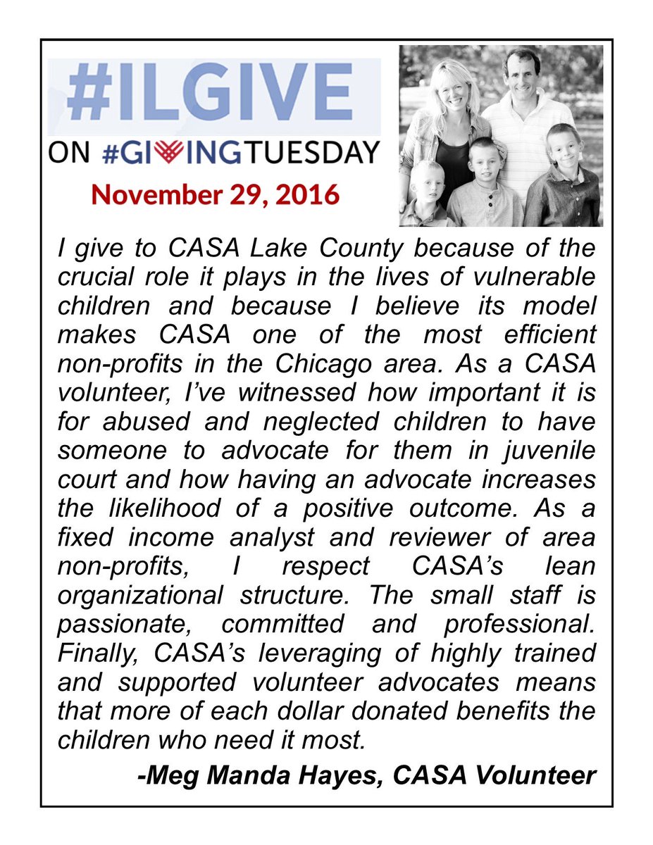 CasaLakeCounty's tweet photo. Join Meg and donate to #CASALakeCounty on #GivingTuesday! Donate now: https://t.co/0VgUjQrVa5 https://t.co/PL1NwOxfzd