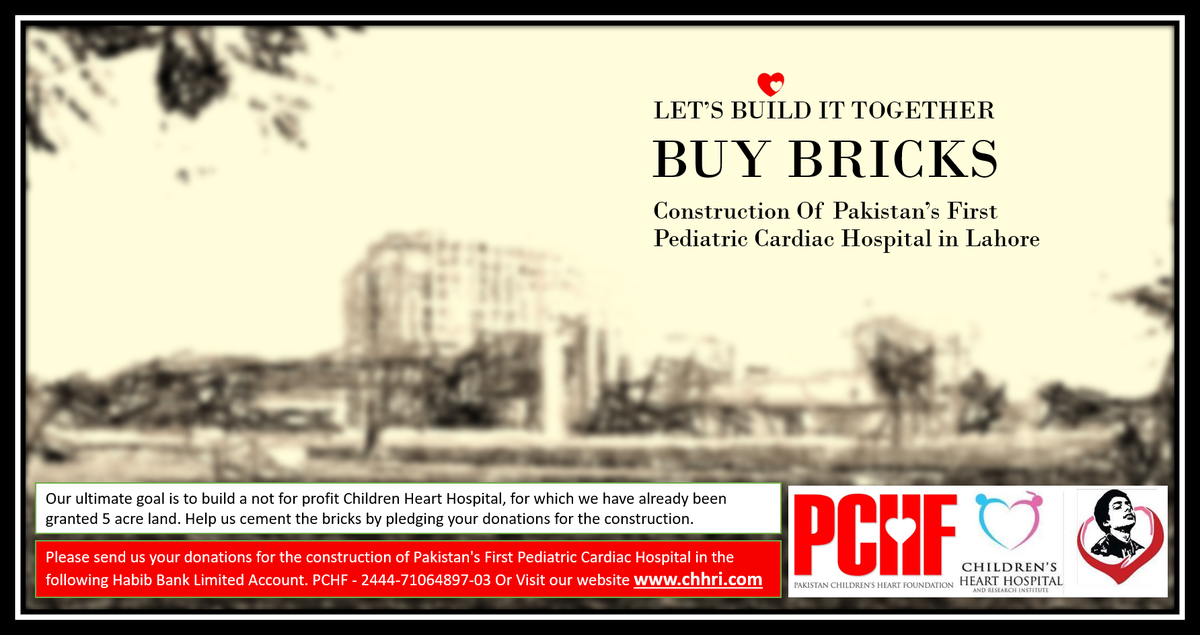 CHDHospital's tweet photo. Brick By Brick! Let's Build it Together! Pakistan's First Children Heart Hospital #BuyBricks #Donate2Create #CHD #CHDPakistan #PCHF https://t.co/MLH34DQ4oG
