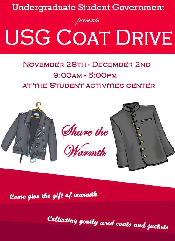 USGPresident's tweet photo. If you are able, please consider giving what you can to provide vital warmth to those in need. We will be in the SAC Lobby all week 9am-5pm! https://t.co/8s51e3qqxA