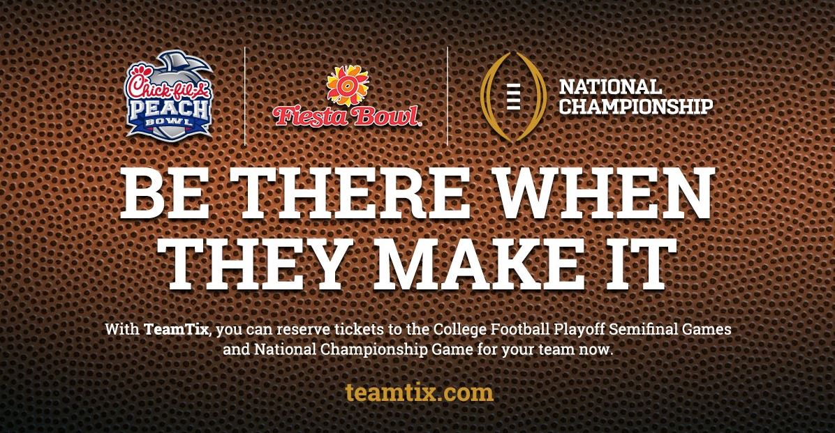CFAPeachBowl's tweet photo. Think your team is headed to a #CFBPlayoff Semifinal? Reserve your 🎟 today with @TeamTix and be there with them!

🎟: https://t.co/nt3W417ZMy https://t.co/5jEJLM4Iy1