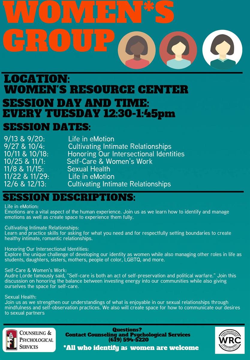 ExperienceSDSU's tweet photo. Come by the Women's Resource Center TODAY @ 12:30OPM for a today's Life in eMotion meeting! #experiencesdsu #sdsu https://t.co/6YvqchOGet
