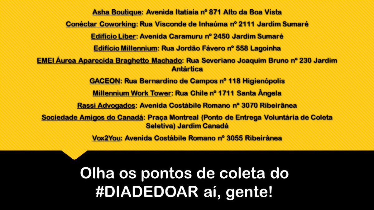 BsideSBR's tweet photo. Olha aqui onde você pode deixar o material que não usa mais e ajudar uma entidade de RP. #diadedoar #quemtemcoracaodoa #quemdoatransforma https://t.co/FfoU9TtwnL