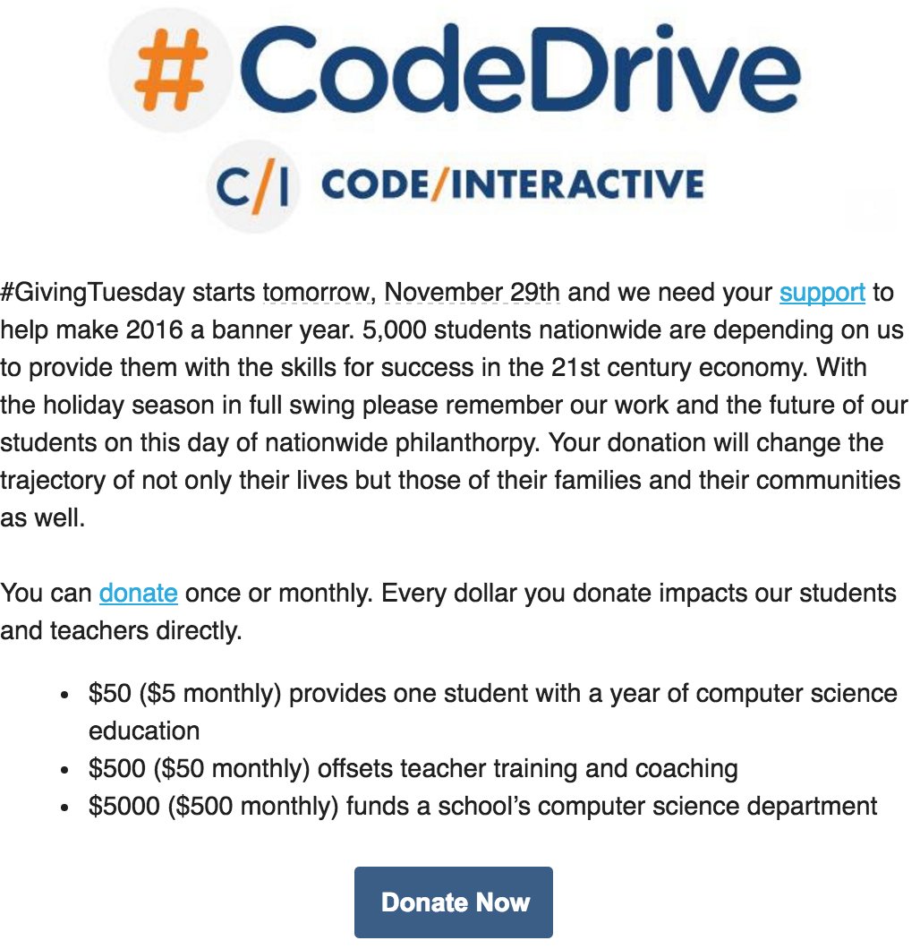 mrtomocon's tweet photo. Donate to the #codedrive for #givingtuesday and support @weareci low-income coding students! Donate at https://t.co/XhDoRczLVH #cs4all https://t.co/QMgxWAEOxp