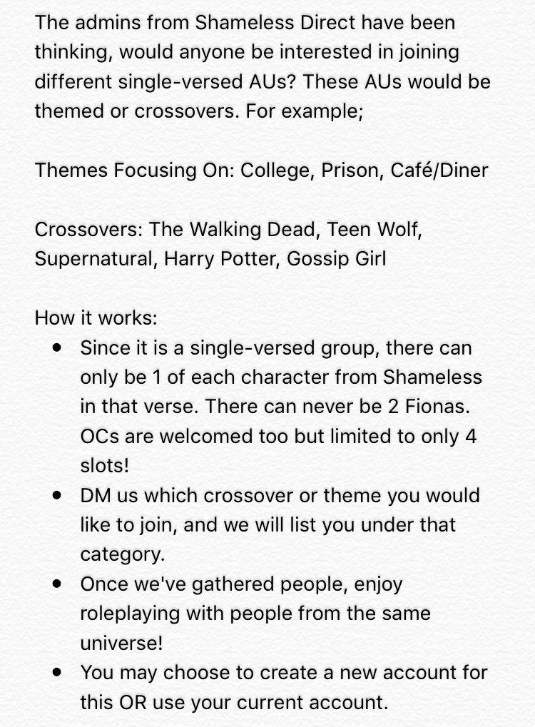Hey guys! Just a little something for the #ShamelessRP. Interested in SV Shameless crossovers? Check out our pinned tweet &amp; vote!