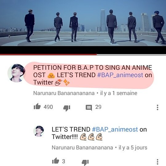 Ahrisu_Babyz's tweet photo. Good idea !! 
Let's trend #BAP_animeost please 

#bap #Yongguk #Himchan #Daehyun #Youngjae #Jongup #Zelo https://t.co/CGBiFNHpsw
