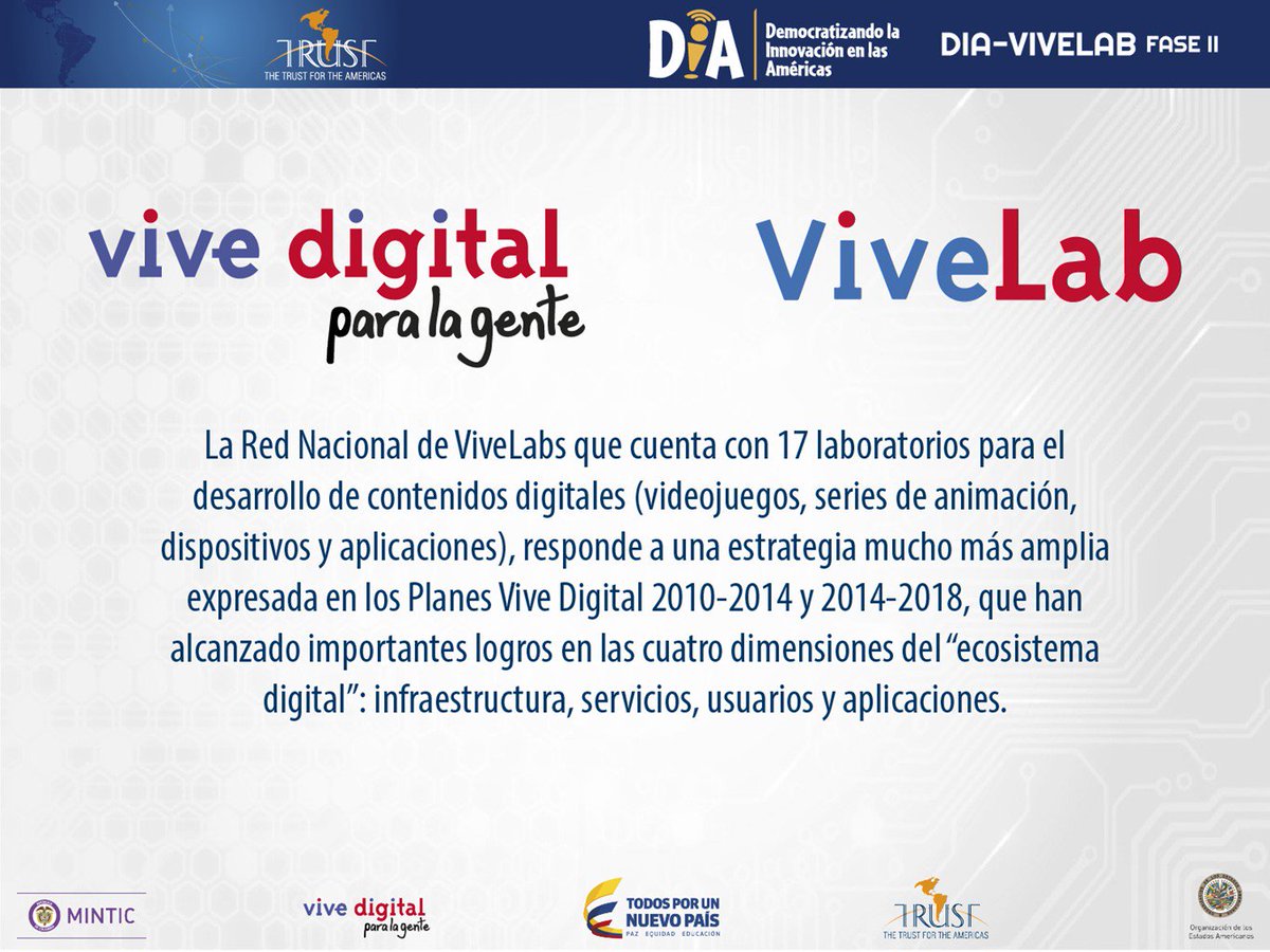 DIA_Colombia's tweet photo. #DIAViveLab2 es la fase II de la Estrategia que empezamos a implementar en entre octubre y diciembre de 2015 en nueve ViveLabs del país. https://t.co/ucNlrqALFv