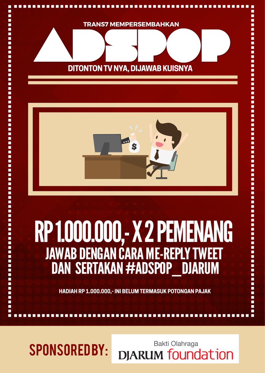 TRANS7's tweet photo. Pagi Sobat7, semangat beraktivitas di hari Rabu. Yuk ikut berpartisipasi di #ADSPOP_DJARUM hari ini https://t.co/mAbxFfbMYX