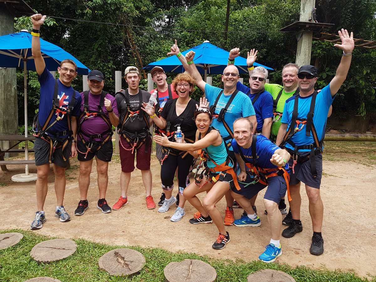IanWRobb's tweet image. Here we are ready for the high ropes, parachute jump and zip wire challenge at Sentosa Island. Well done to everyone