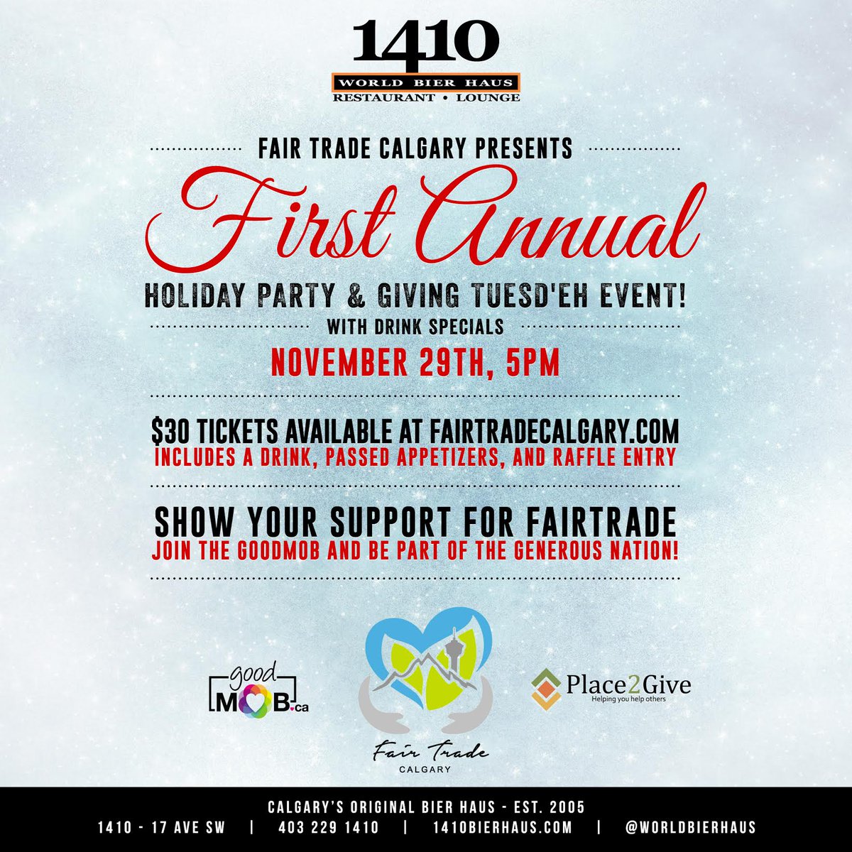 GenaRotstein's tweet photo. Happy #GivingTuesday! Thanks @WEAREUGD @GoodMobster @RampedUp @Worldbierhaus @kevinhayesca @FairTradeYYC @Mongozobeers #RetailPhilanthropy https://t.co/q2mY3CT7Os