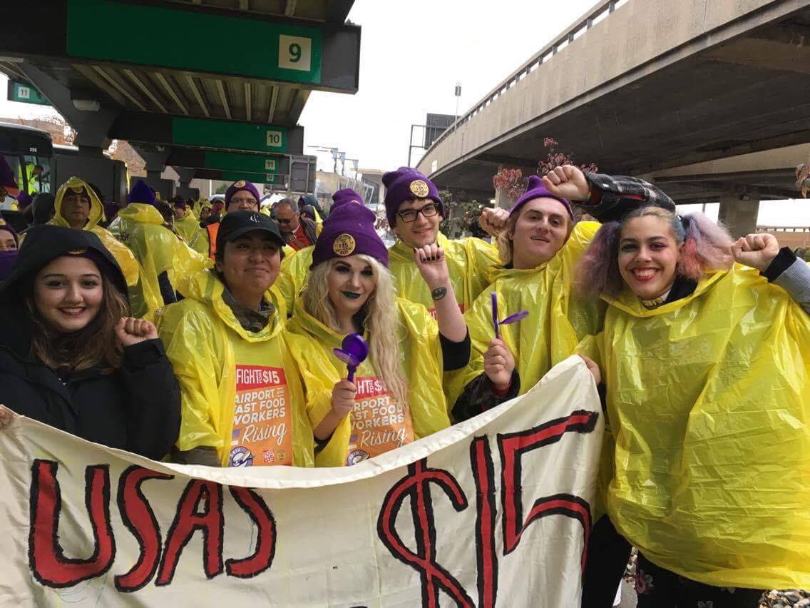 USAS's tweet photo. Shout out to USAS at Rutgers Local #109 for braving the rainy weather to fight for $15 for workers! #Fightfor15 #USASfor15 @fightfor15 https://t.co/CMVUt4bX7h