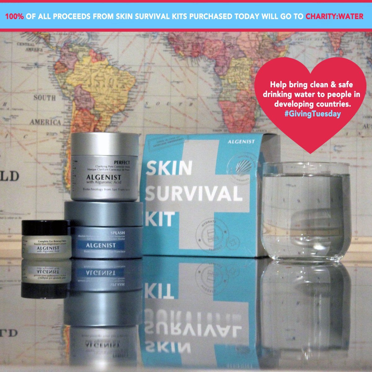 algenist's tweet photo. RT for a chance to #WIN our Skin Survival Set! Get it now on https://t.co/O2VwN7VpFA 100% of the proceeds go to @charitywater #GivingTuesday https://t.co/sgCDUE5CQa