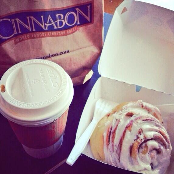 Cinnabon's tweet image. #MyMorningRoutineIncludes coffee and a Cinnabon, of course.