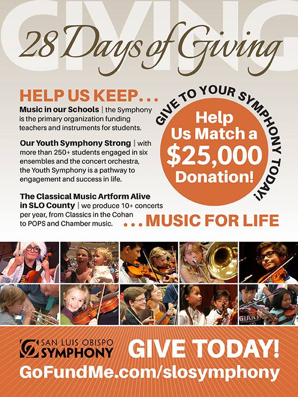 It's #GivingTuesday and our friends at <a href="/slomusic/">SLO Symphony</a> are accepting donations for an amazing cause. Please consider donating! #SLOSymphony