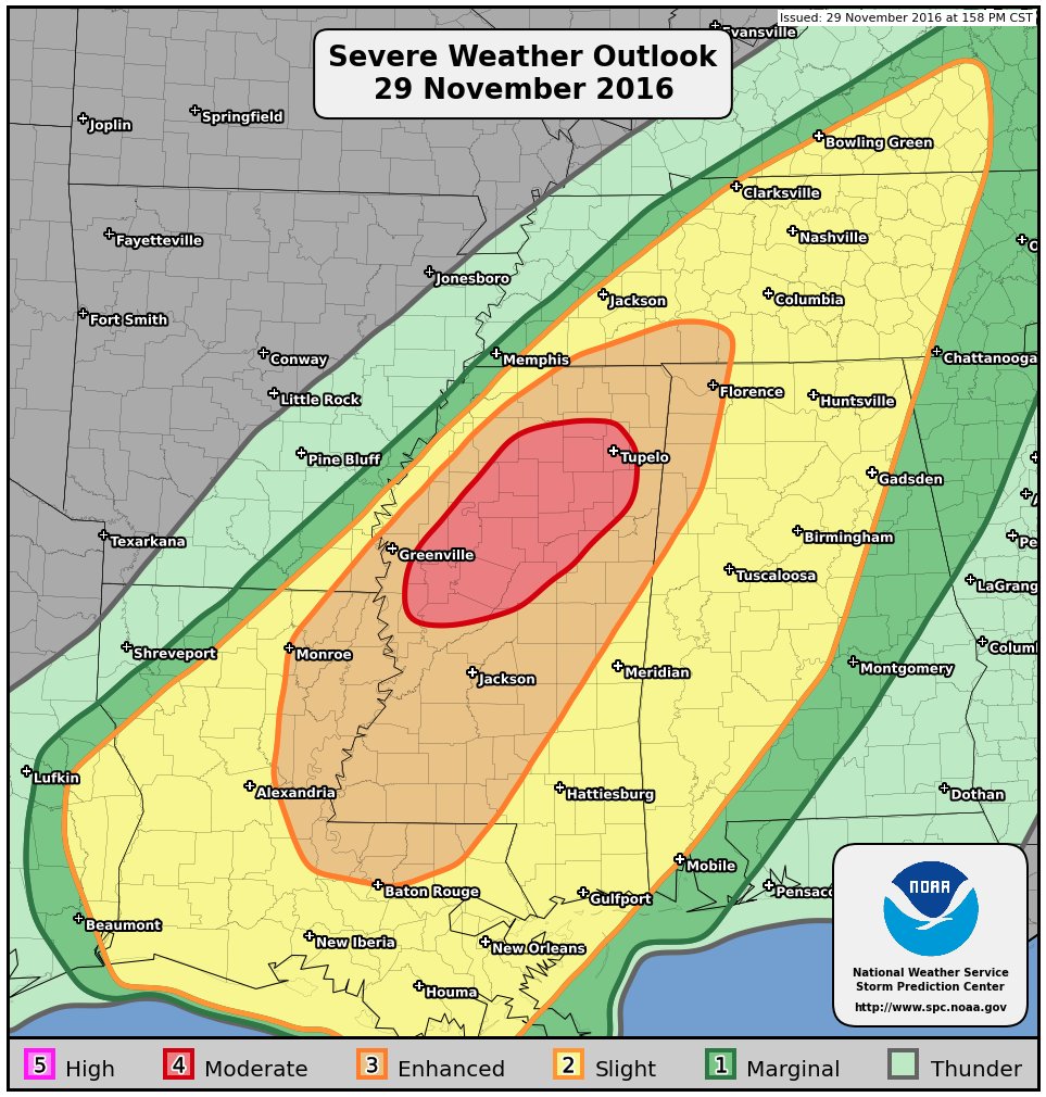 Moderate Risk of severe storms today in Mississippi; multiple strong ...