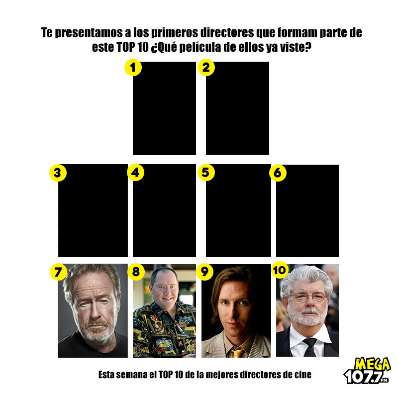 Ya estamos al aire <a href="/mega1077/">Mega</a> seguimos con el top 10 de los mejores directores de cine ¿Qué director crees que hace falta? 
#NoTeCompliques