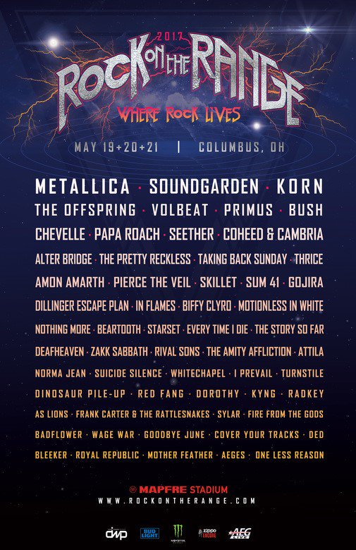 FrontrowSession's tweet image. ROCK ON THE RANGE 2017 LINEUP ANNOUNCED:   METALLICA, SOUNDGARDEN, AND KORN  HEADLINE AMERICA’S LARGEST AND MOST ...