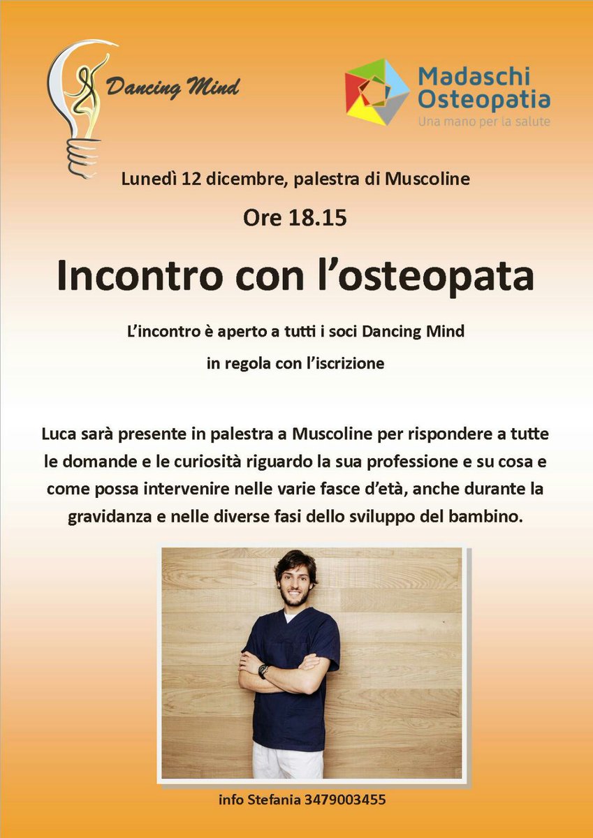 BBarbaraBazzoli's tweet photo. Lunedì 12 Dicembre LUCA MADASCHI
#muscoline #osteopata #dancingmind https://t.co/ILVZ6uc4SP