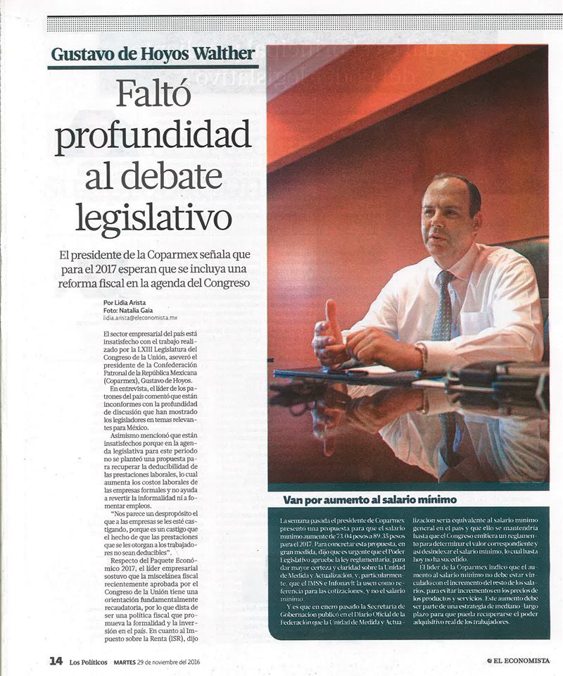 COPARMEXNCG2016's tweet photo. Entrevista publicada en El Economista de hoy, donde destaco la falta de profundidad en el debate legislativo https://t.co/n7XbbUXFnK