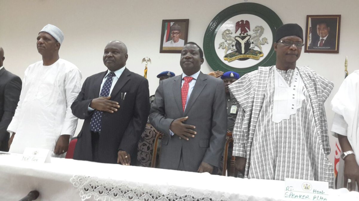 RtHonSBLalong's tweet photo. Myself, the Dep. Gov. #PLSG #ProfSGTyoden, Speaker #PLHA #RtHon @Peter_A_A and #PlateauState Chairman of @APCNigeria #HonLetepDabang https://t.co/vpKsE3D0Ou