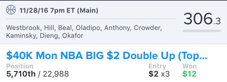 dfsjibbs's tweet photo. Cashed in on them double ups. Back at it tonight. DM for 1 day free trial! https://t.co/4yzD87XkXz