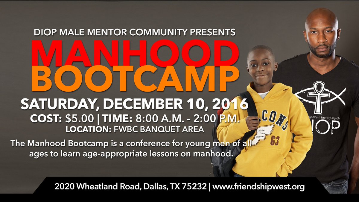 The Manhood Bootcamp is vastly approaching! Don't let this movement pass your son by. <a href="/fhunscripted/">Dr. Frederick D Haynes</a> <a href="/DIOPMentoring/">Diop Mentoring</a>  #Manhood #LifeLessons